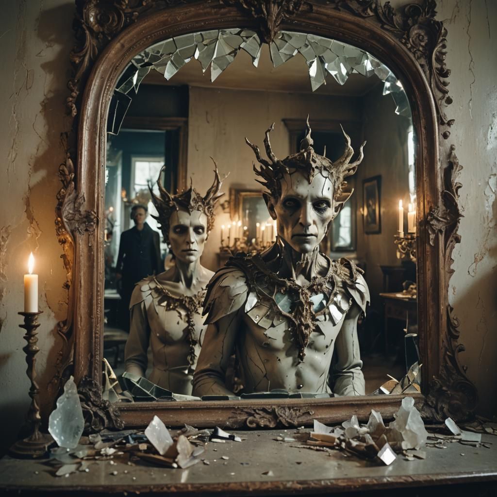 Surreal Zoanthropy: Animalistic Reflection in Antique Mirror