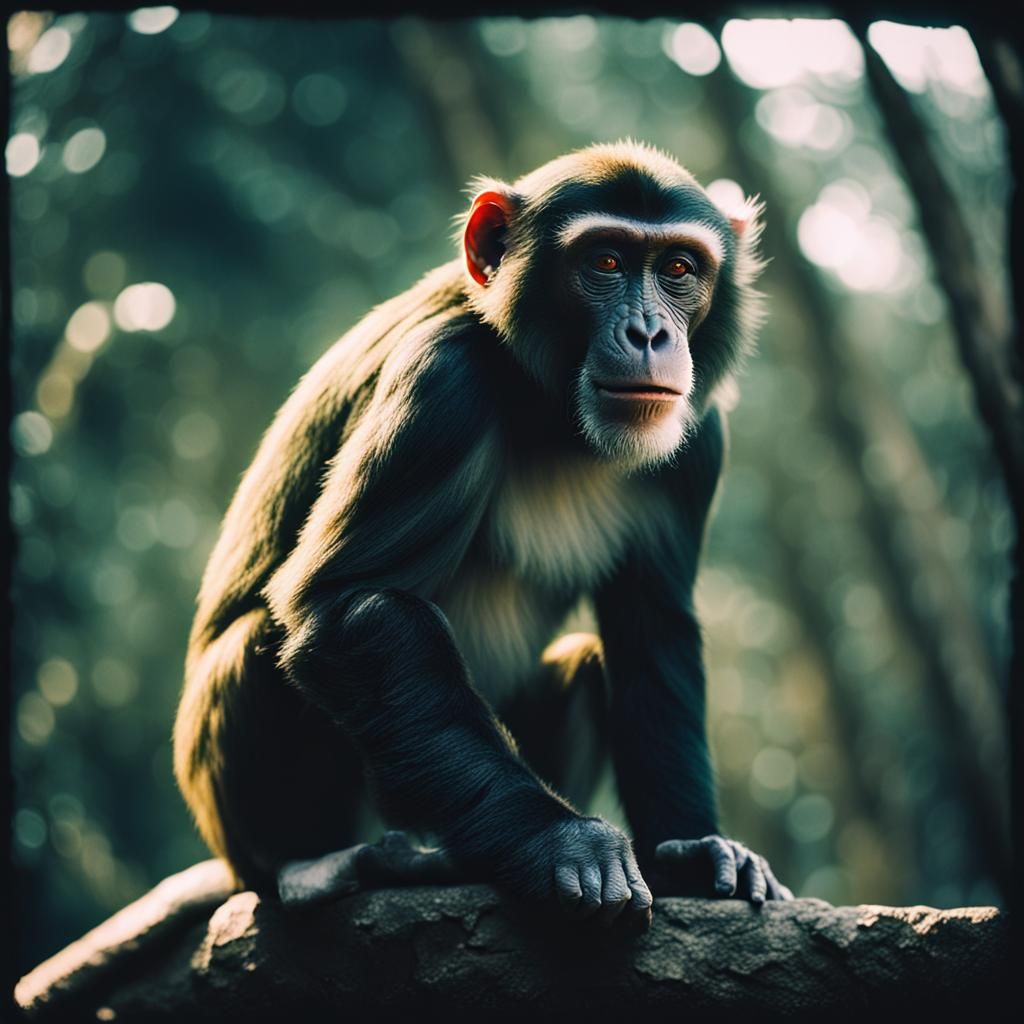 Cinematic Monkey Portrait with Film Grain Effect
