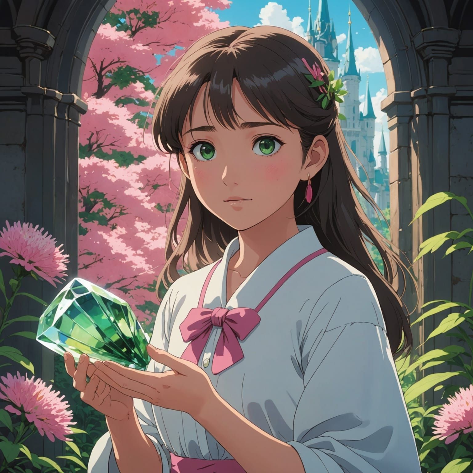 Girl with Muscovite in Studio Ghibli Style