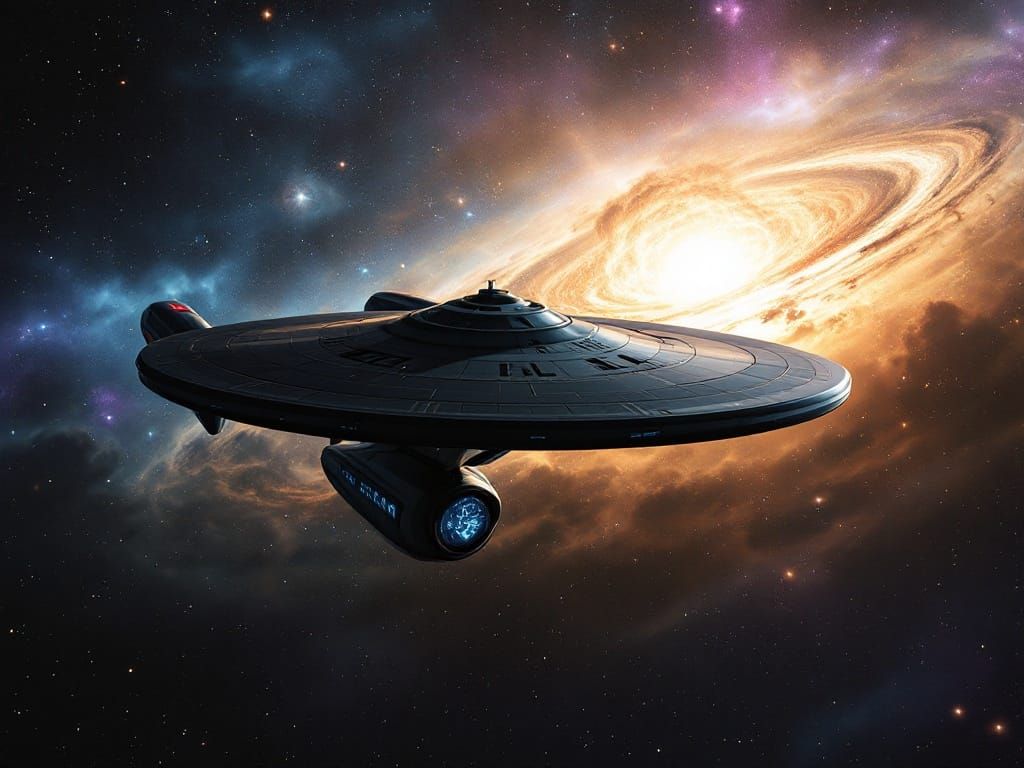 Majestic Spaceship Silhouette Against Vibrant Nebula