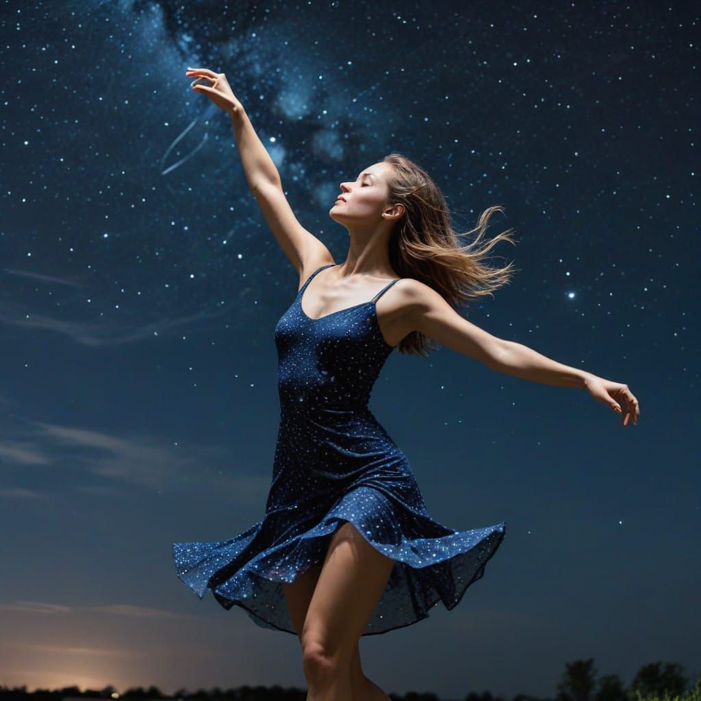 Woman Dancing in Starry Night Sky
