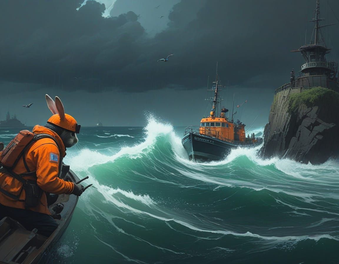 Heroic Lifeguard Rabbit Rescues Mouse in Turbulent Stormy Se...