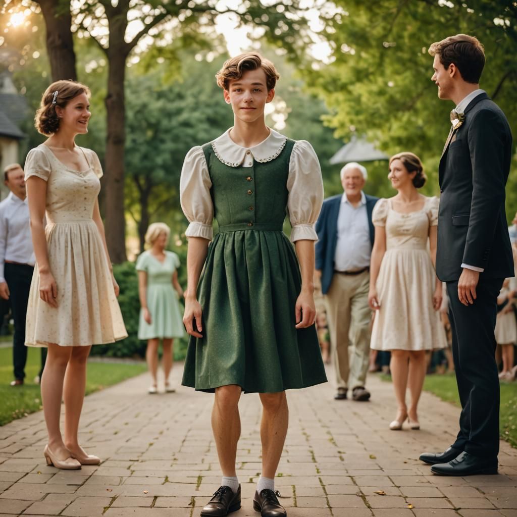 Boy Crossdressing in Peter Pan Collar Dress: Cinematic Portr...