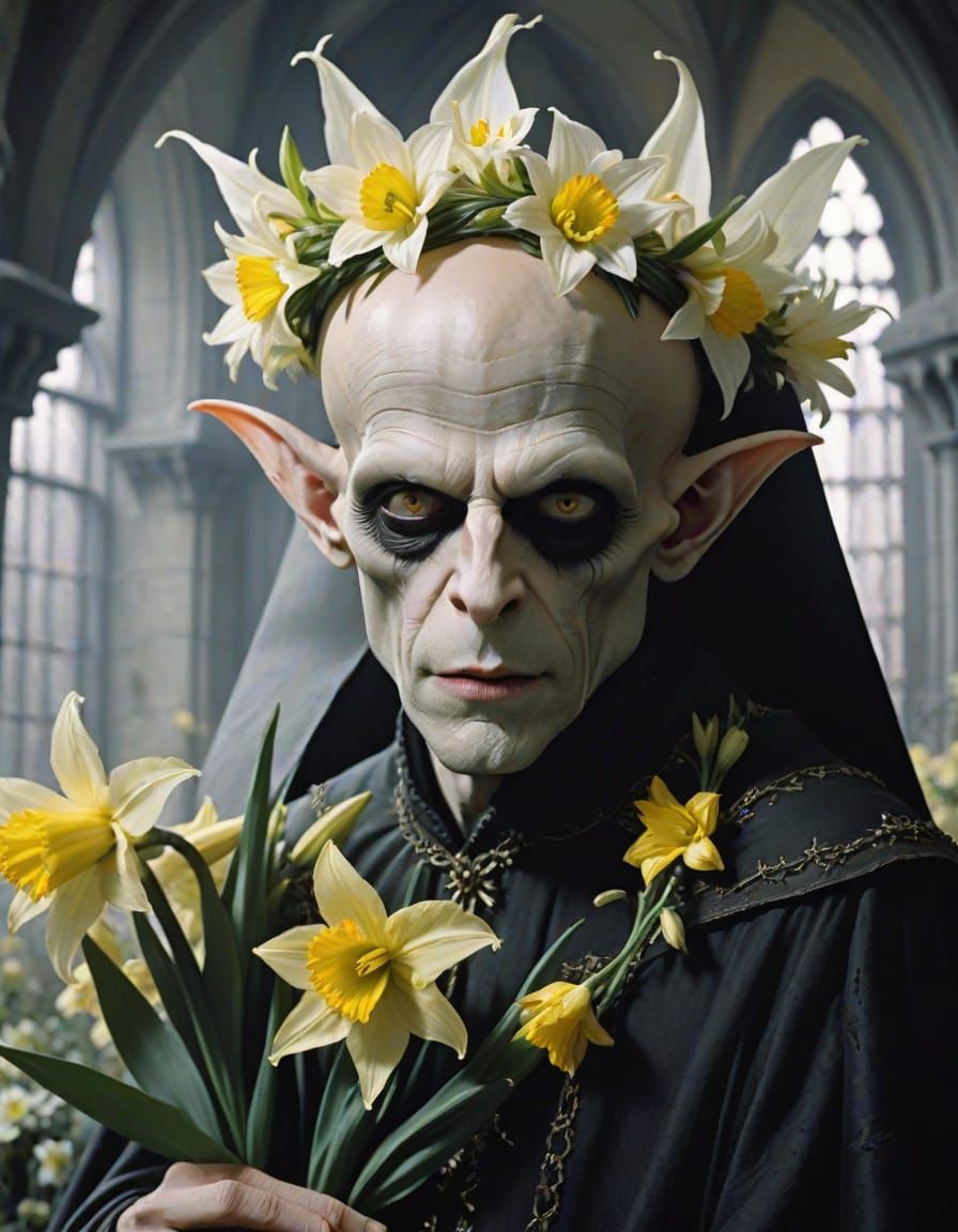 Gothic Vampire in Daffodil Crown Attire