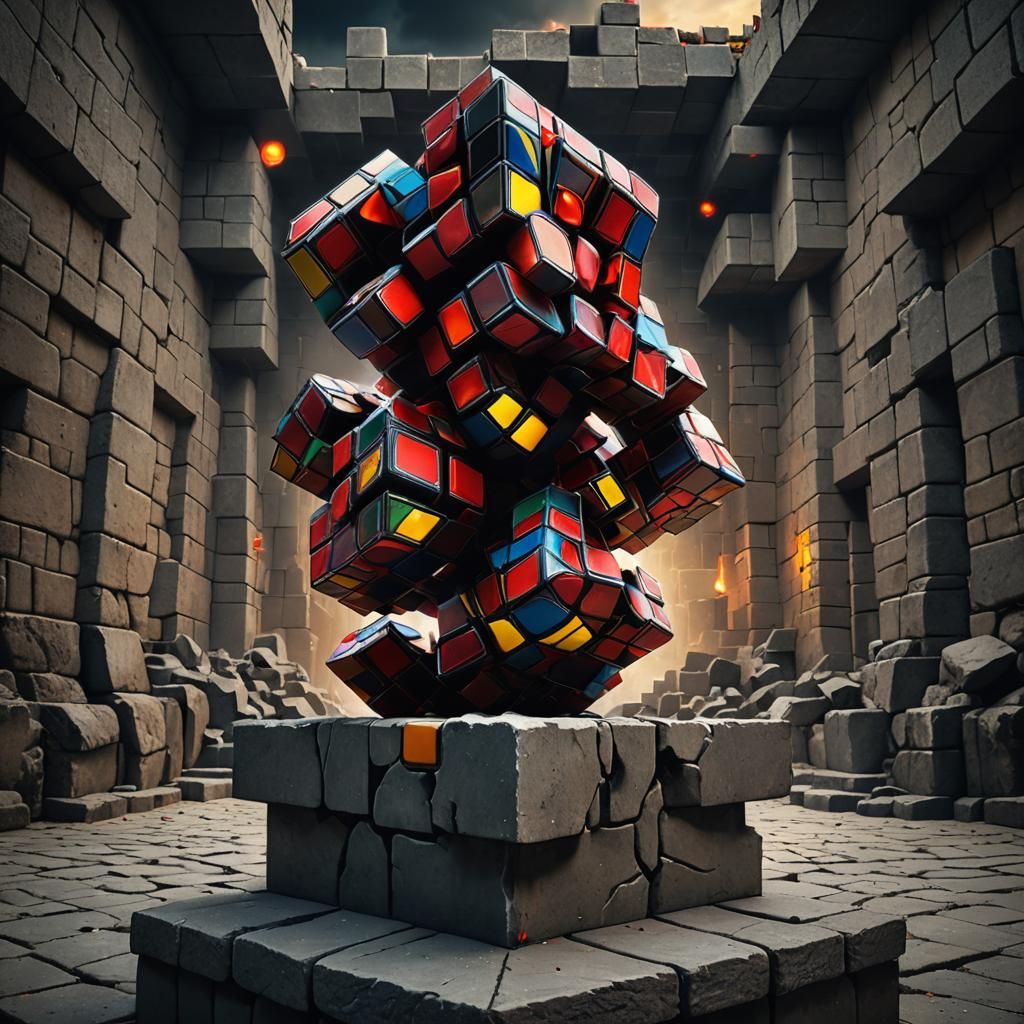 Demonic Rubik's Cube in Surrealist Style