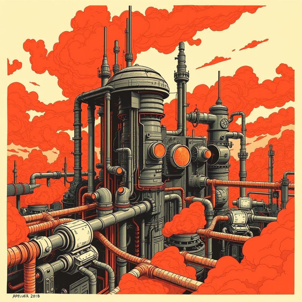 Futuristic Biopunk Facility in Digital Linocut Style