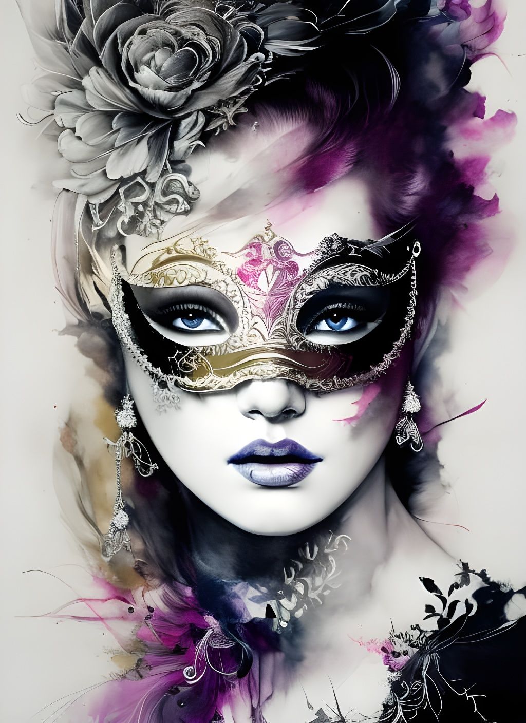 Intricate Masquerade Portrait in Bleak Style