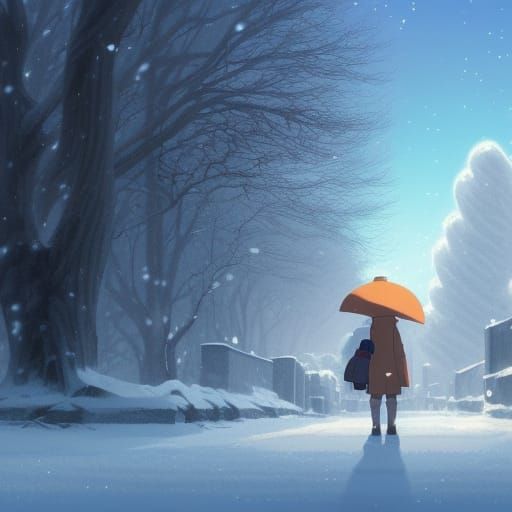 Snowy Scene in Studio Ghibli Anime Style
