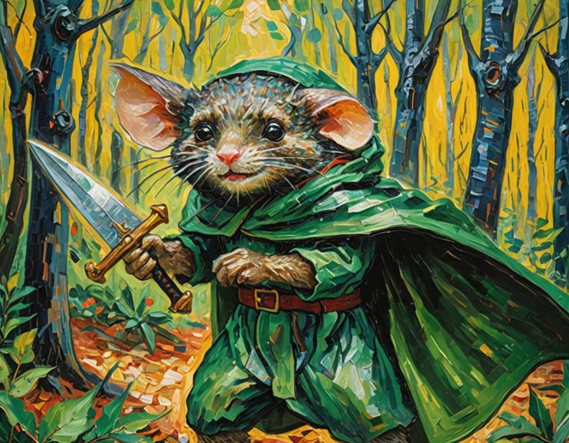 Brave Mouse Knight in Expressionist Oil Painting