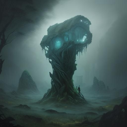 Ethereal Embrace: Ghostly Figures in Surreal Labyrinth