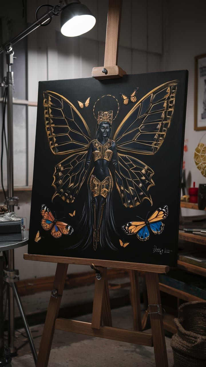 Obsidian Butterfly Goddess in Aztec Regalia
