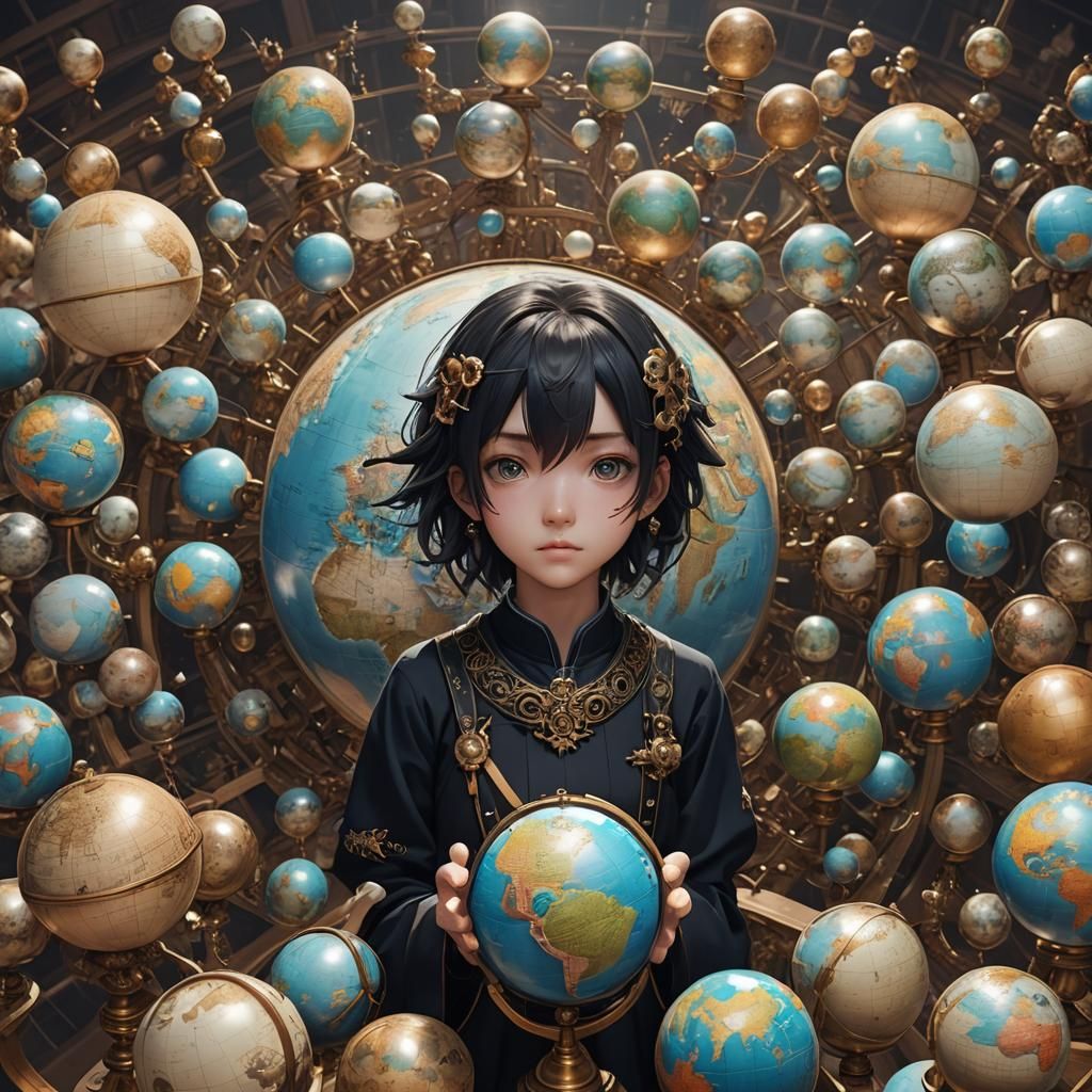 Surreal 3D Anime Globe Face Concept Art