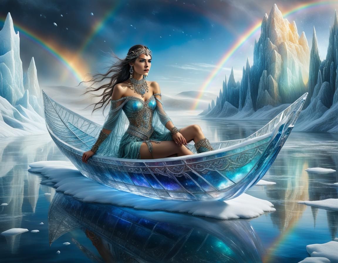 Woman on Crystal Boat in Frozen Sea