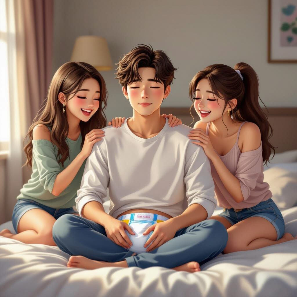 Man Diapered by Two Women: 3D Anime Art