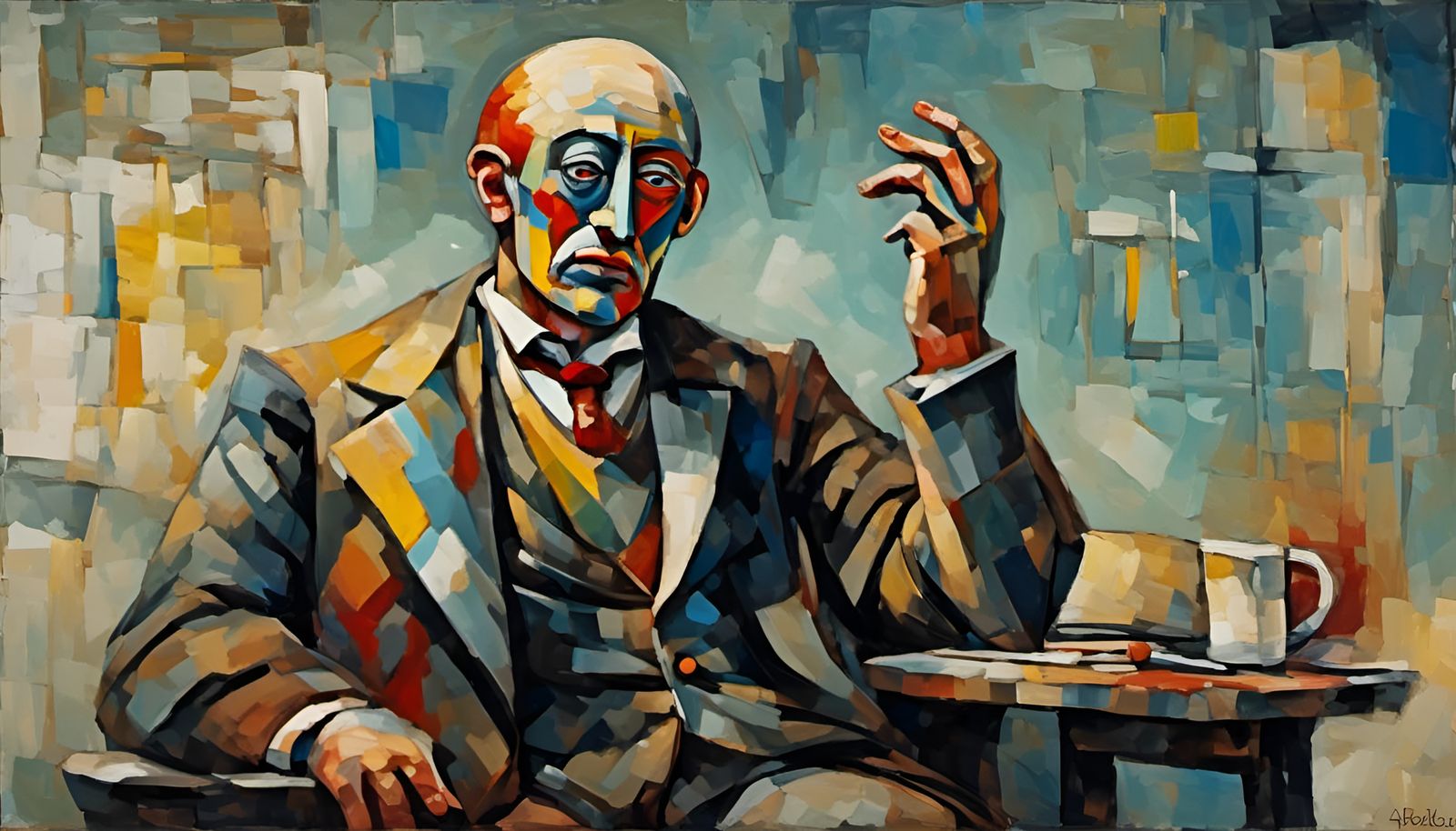 Toefaced Deceitful Man in Cubist Abstract Style