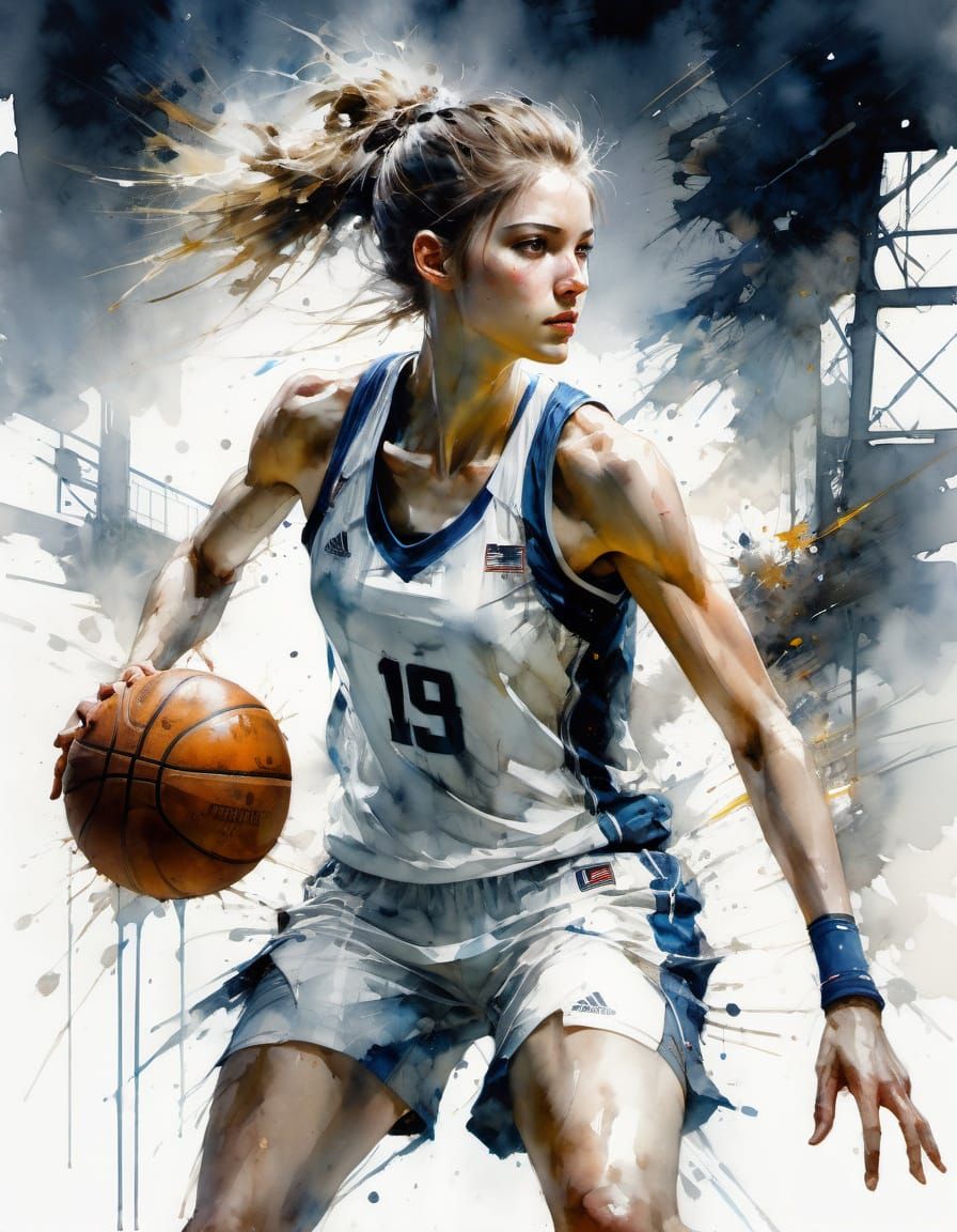 Watercolor Basketball Player in Action