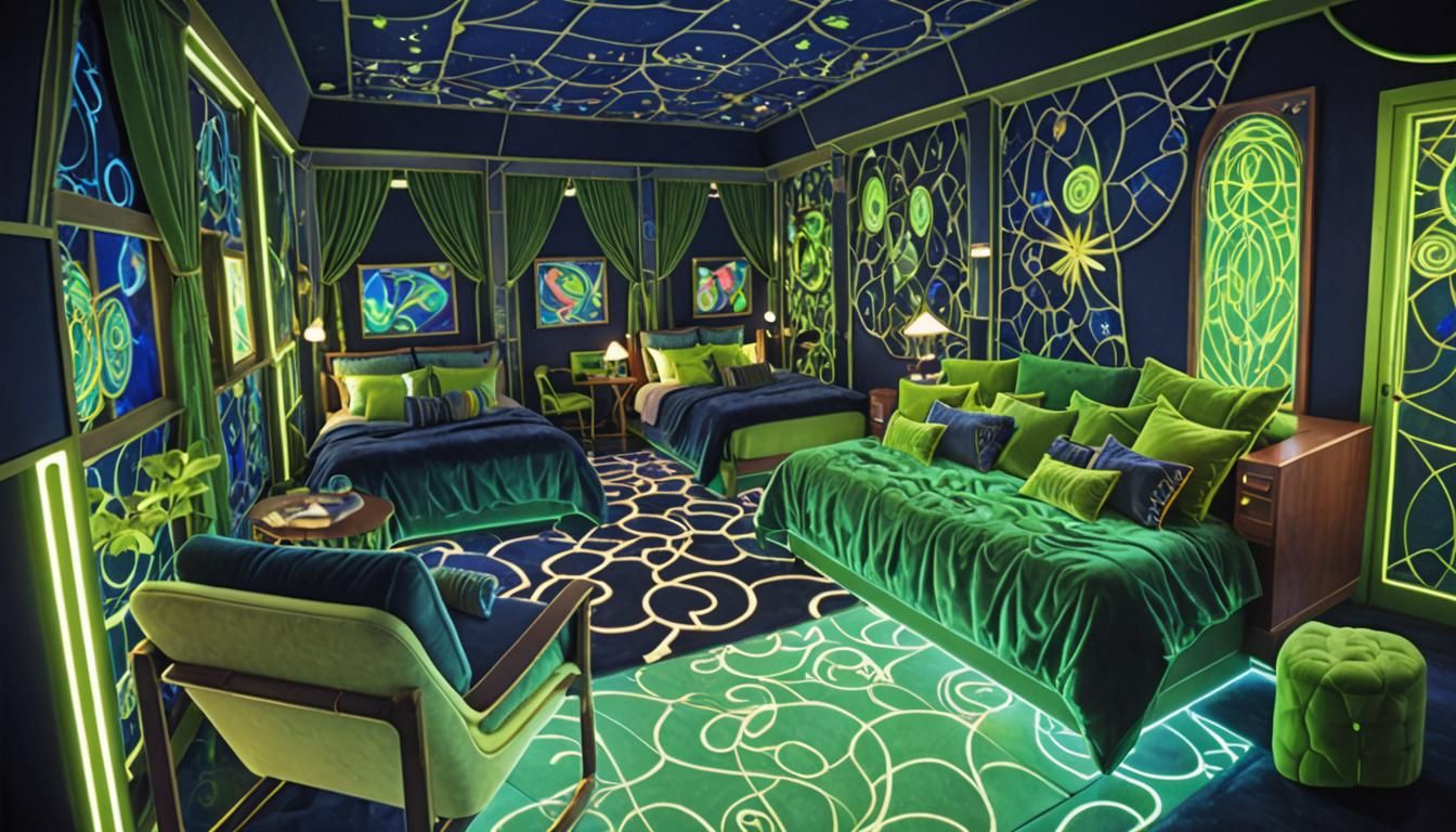 Whimsical Futuristic Bedroom with Bioluminescent Floor