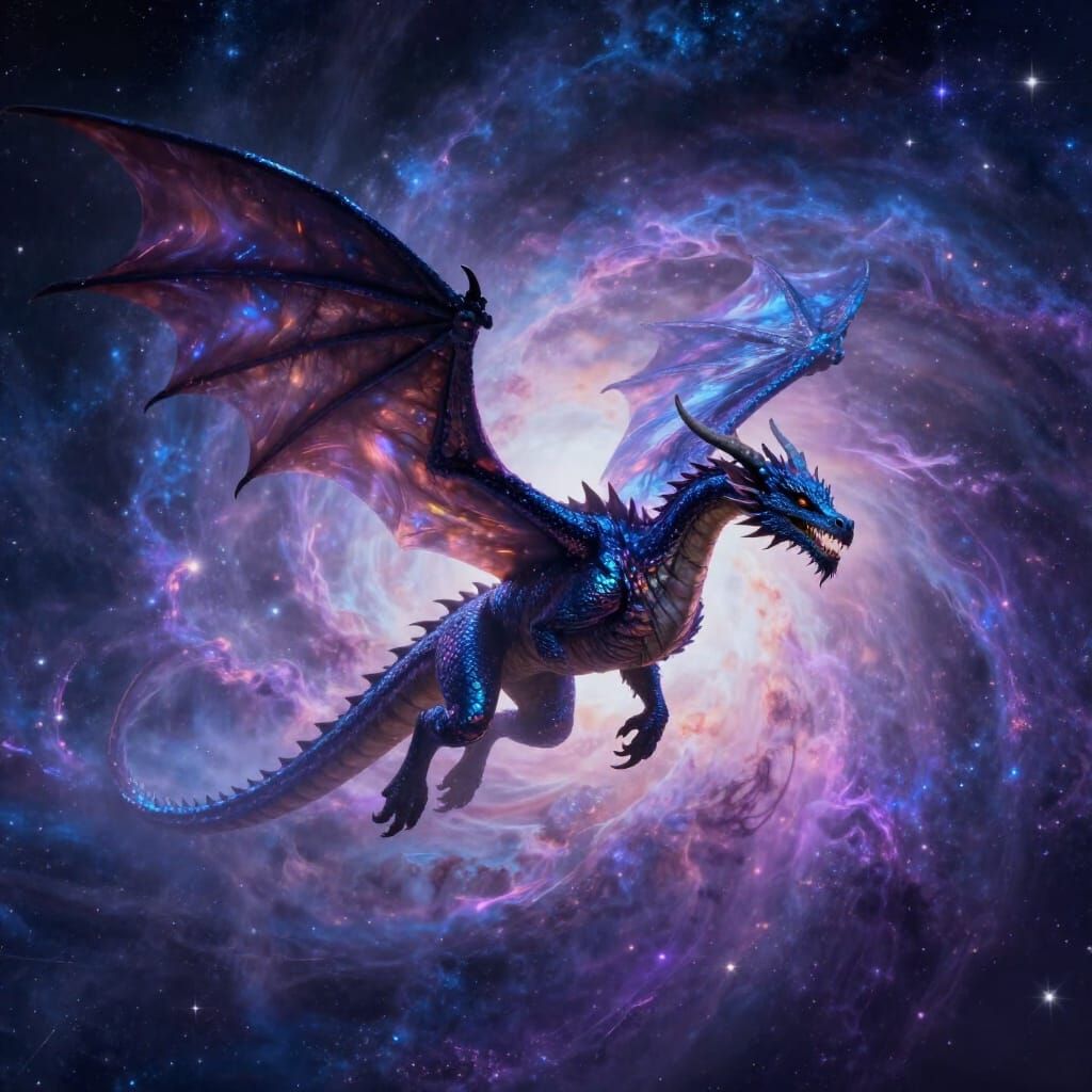 Majestic Dragon Soaring Through Cosmic Nebula