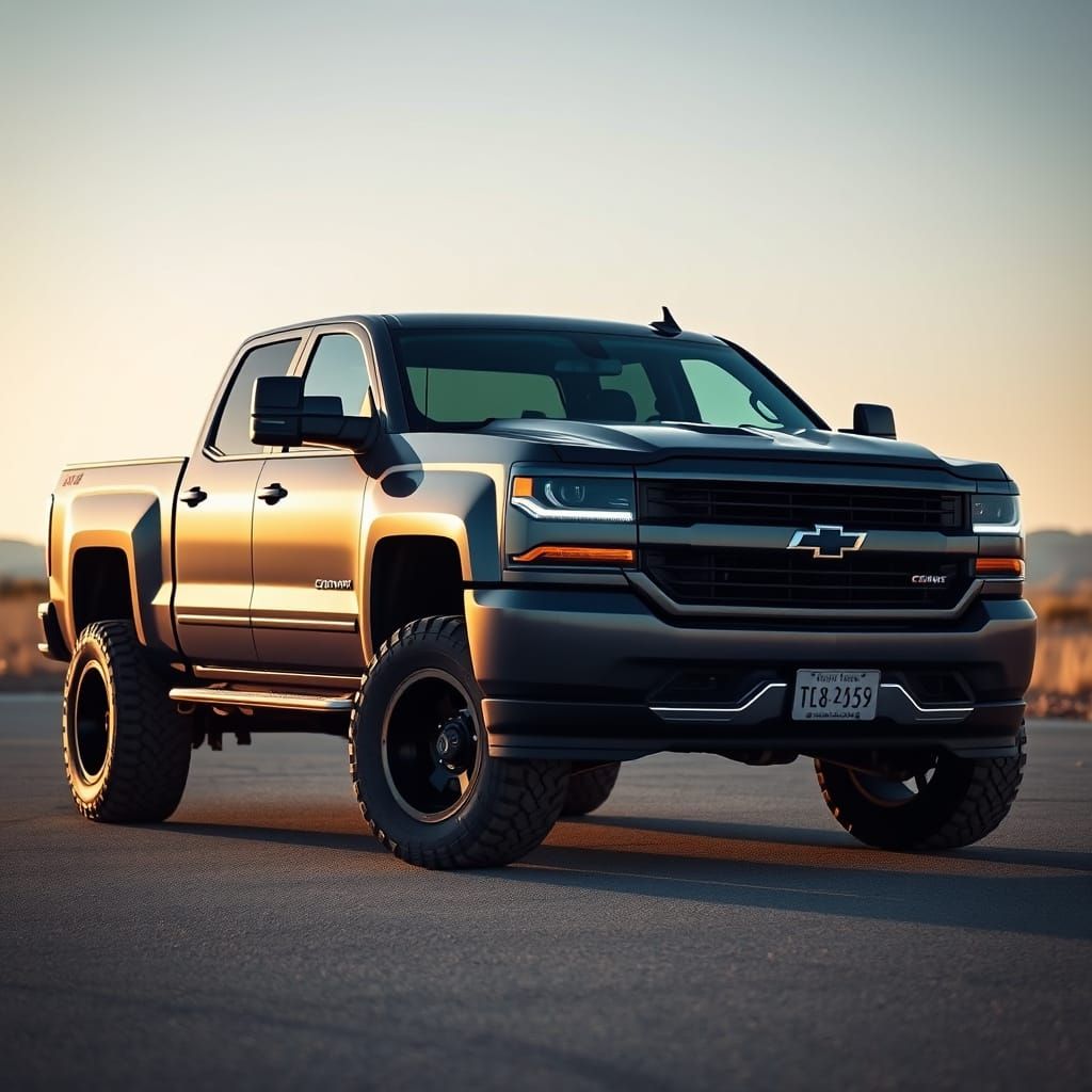 Matte Navy Silverado Truck in Cinematic Style