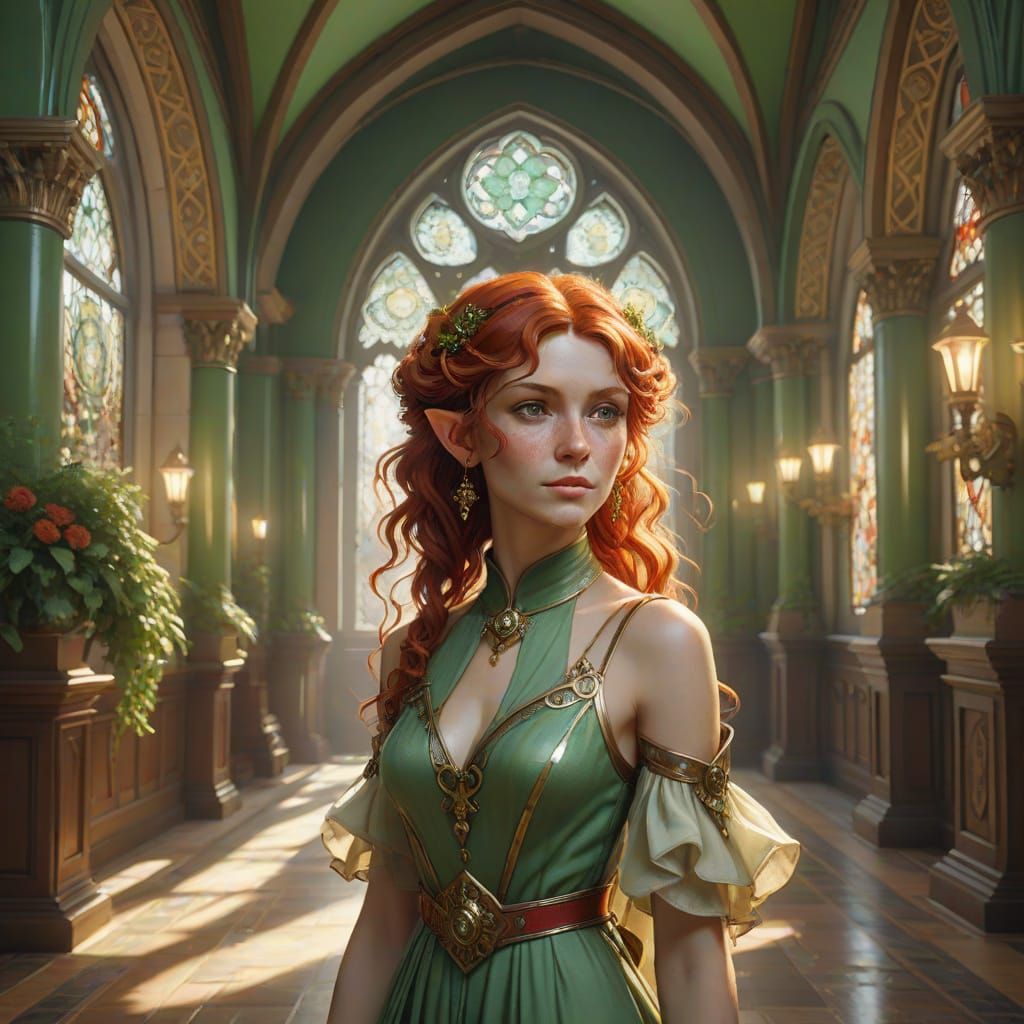 Ethereal Lady Elf in Warm Tudor Hall