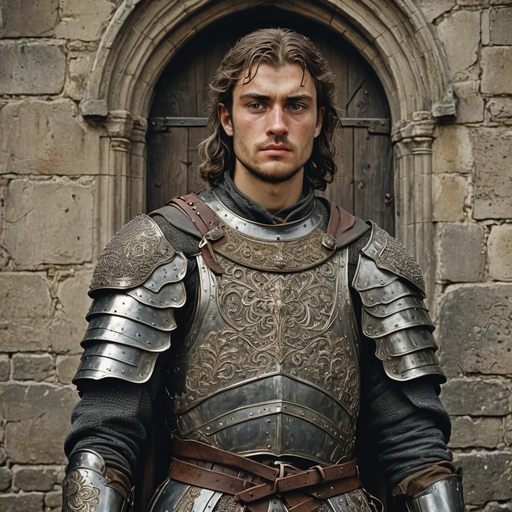 Medieval Lord in Ornate Armor: Cinematic Film Still