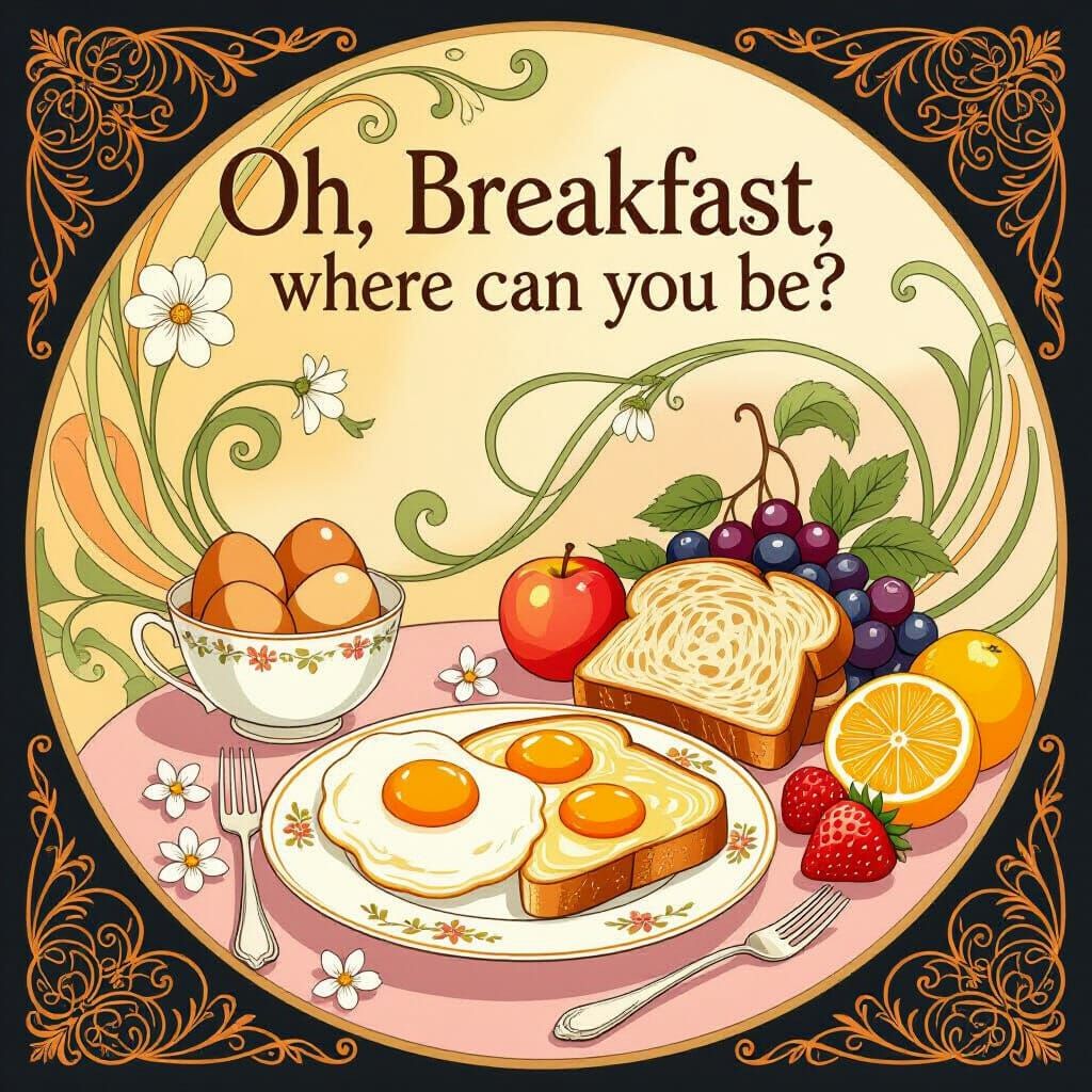 Art Nouveau Breakfast Scene with Floral Motifs