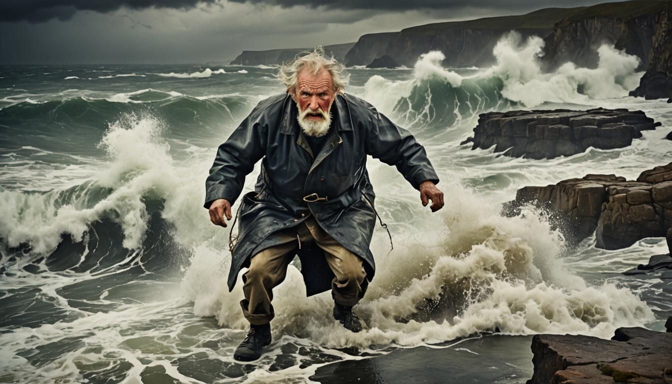 Fisherman's Fight: Stormy Seas Photographic Portrait