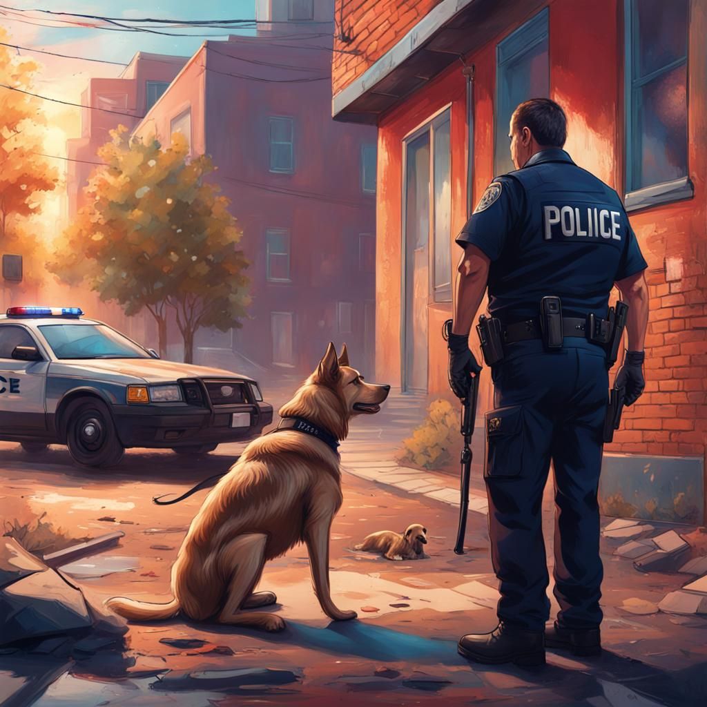 Police Officer and Dog at Crime Scene