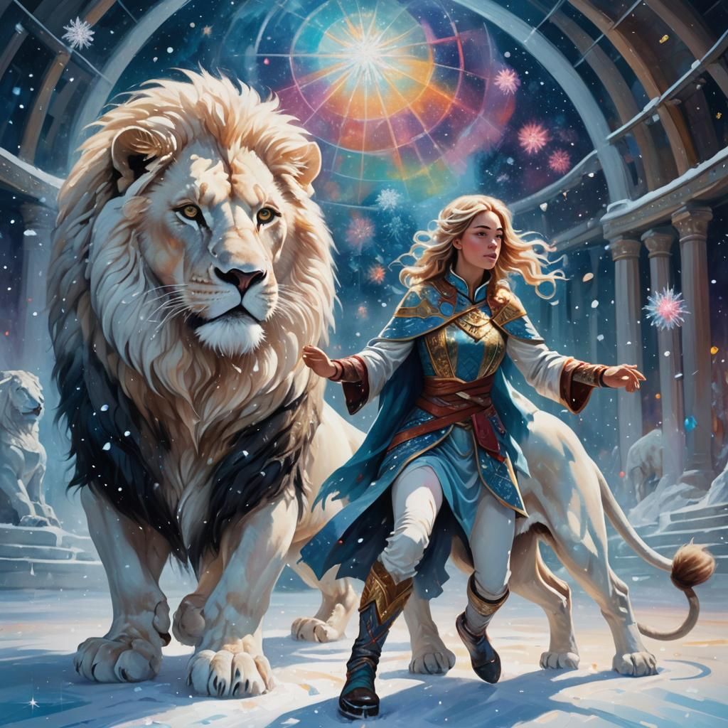 Snow Maiden and White Lion Fight in Ice Arena