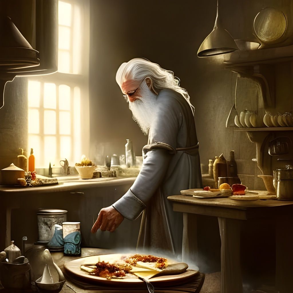 Gandalf Cooking Breakfast with Magic Smoke