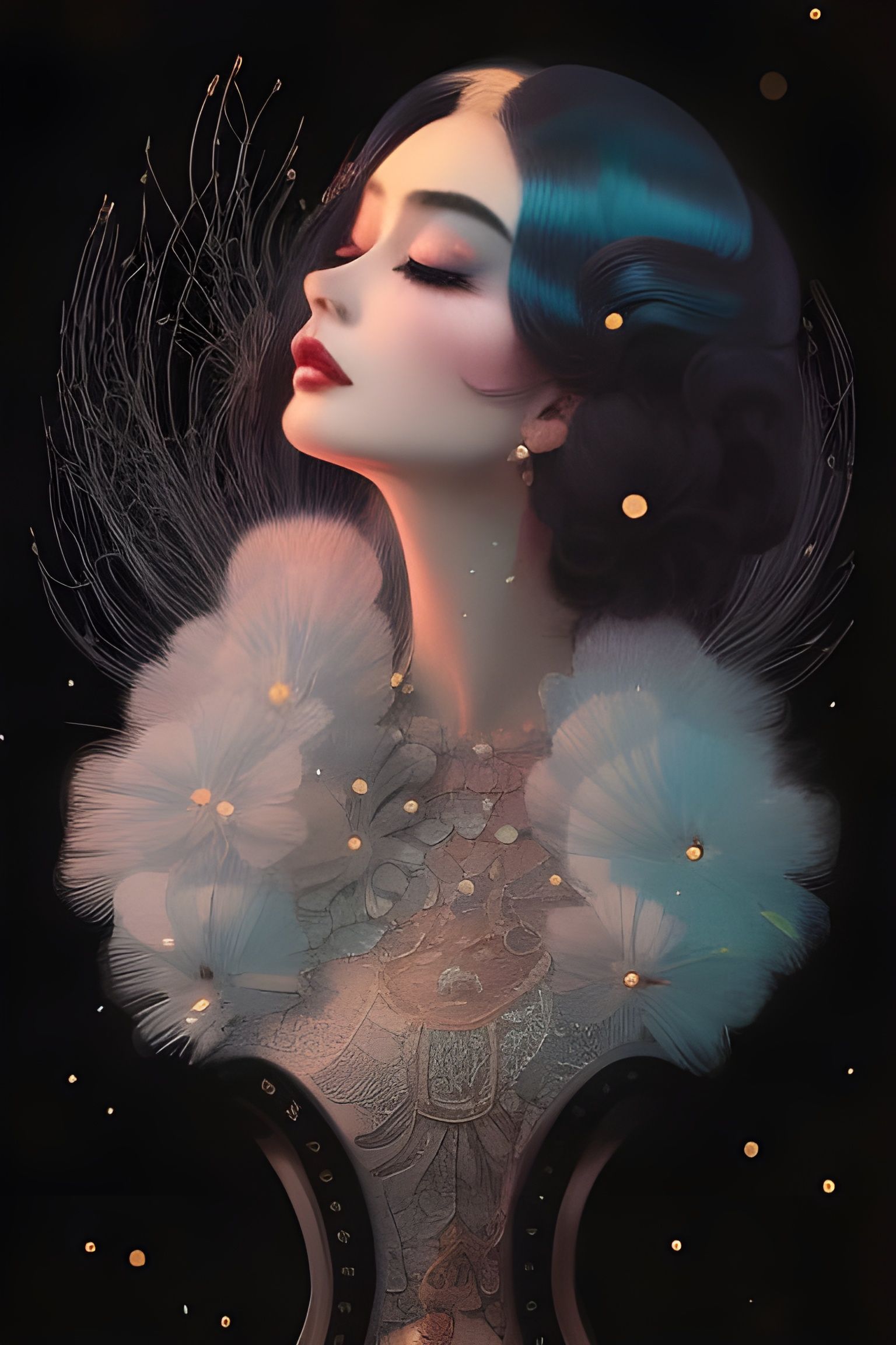 Snowy Morning Beauty in Lace Dress