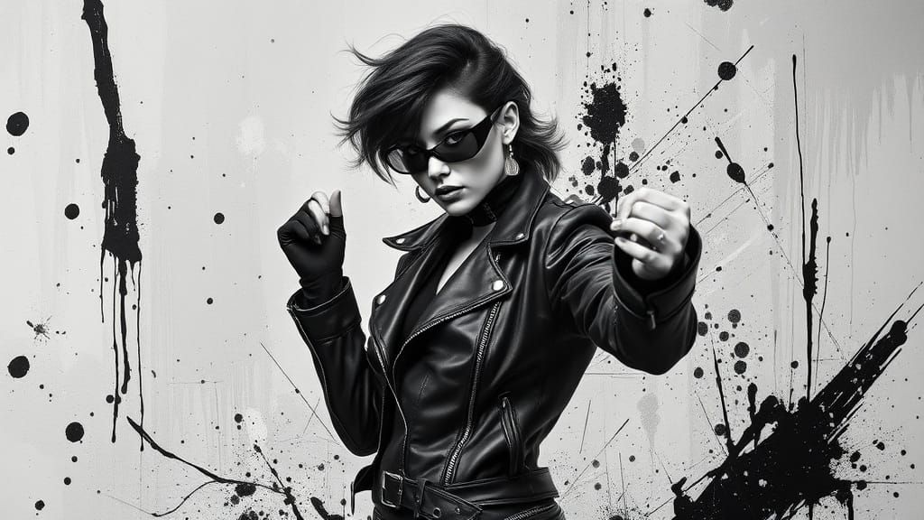 Cyberpunk Cat Woman in Leather Jacket