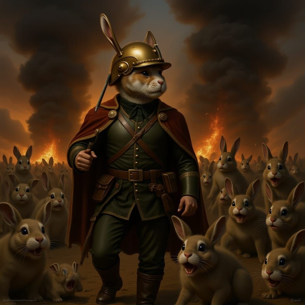 Napoleon's Fluffy Foe: A Hyperrealistic Battlefield Scene