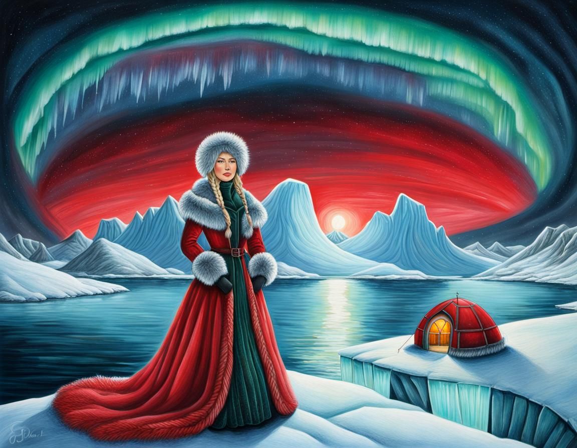 Arctic Igloo at Midnight: Hyperdetailed Charcoal Drawing