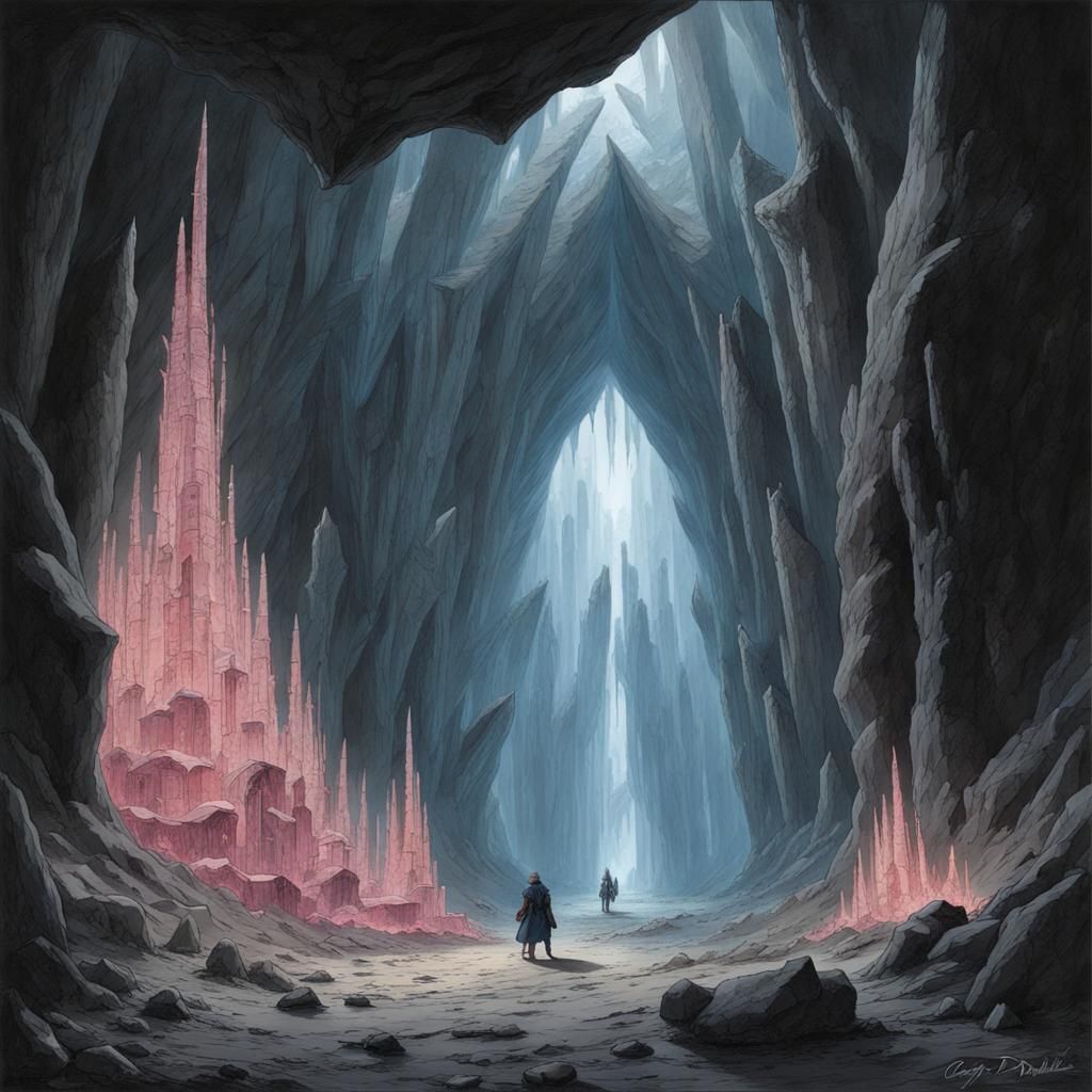 Giant Crystal Cave in Horror Style