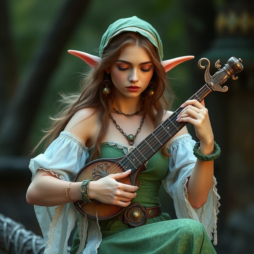 Beautiful Elf Woman Playing Music