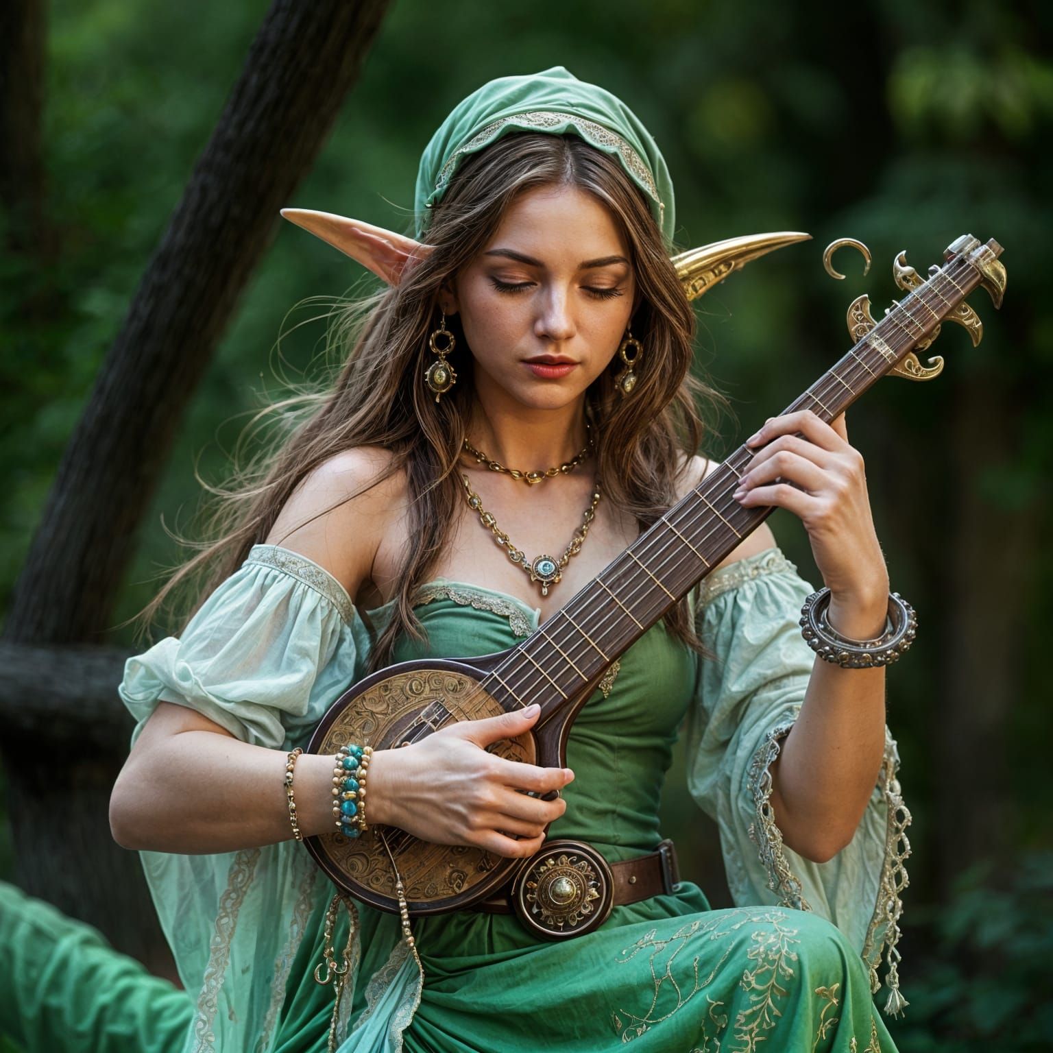 Beautiful Elf Woman Playing Music