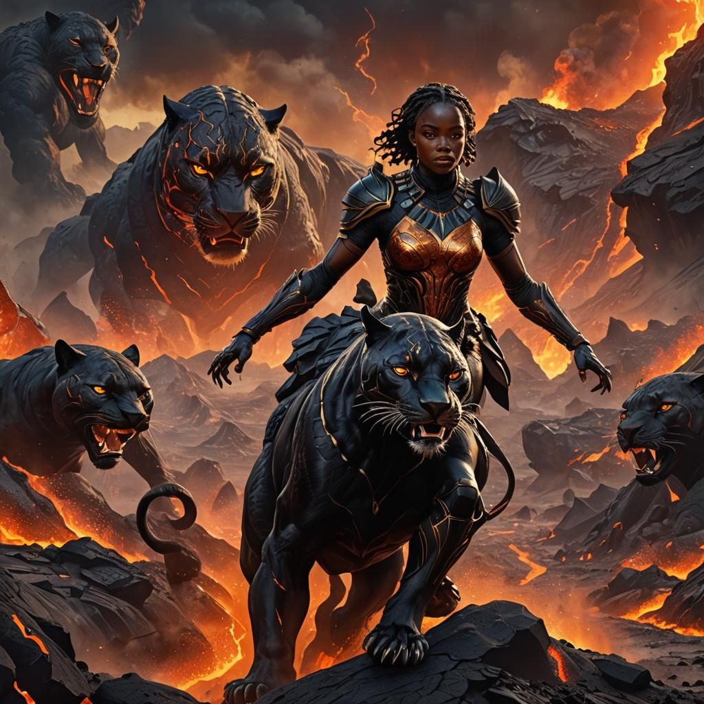 Girl Rides Lava Panther Through Volcanic Wasteland