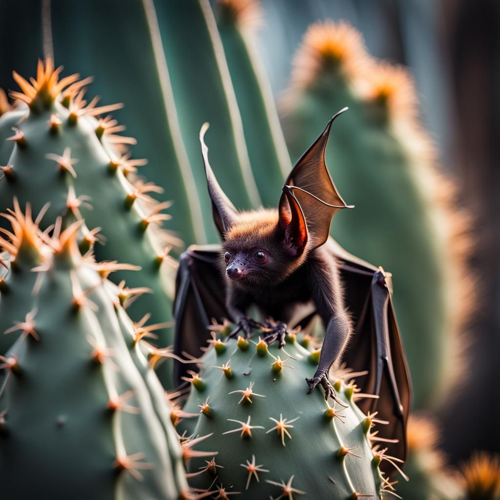 Bat Pollinating Agave Cactus in Hyperrealistic Detail