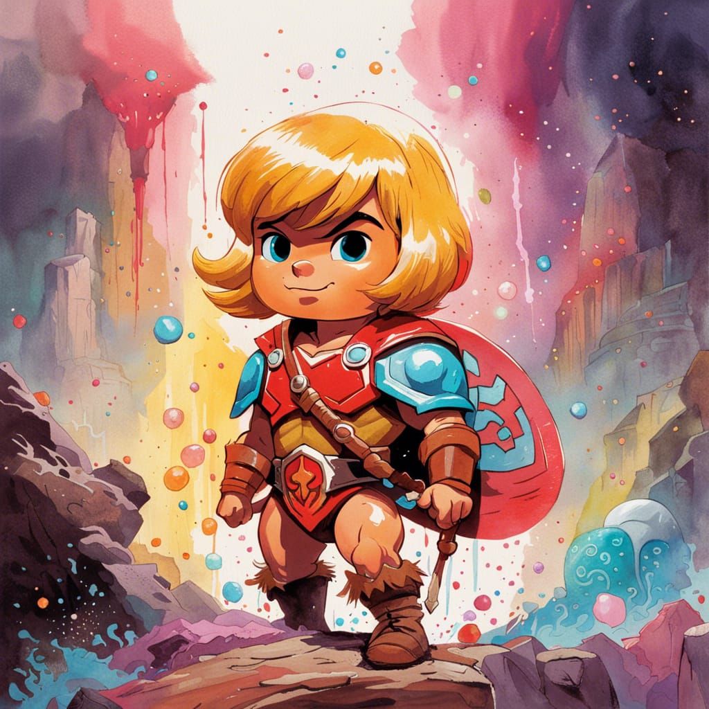 He-Man Boy in Watercolor Calligraphy Style