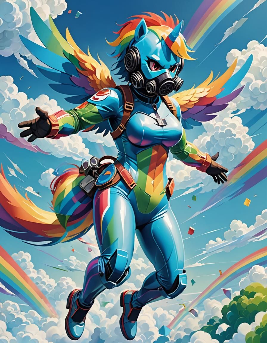 Human Rainbow Dash in Cubist Art Deco Style