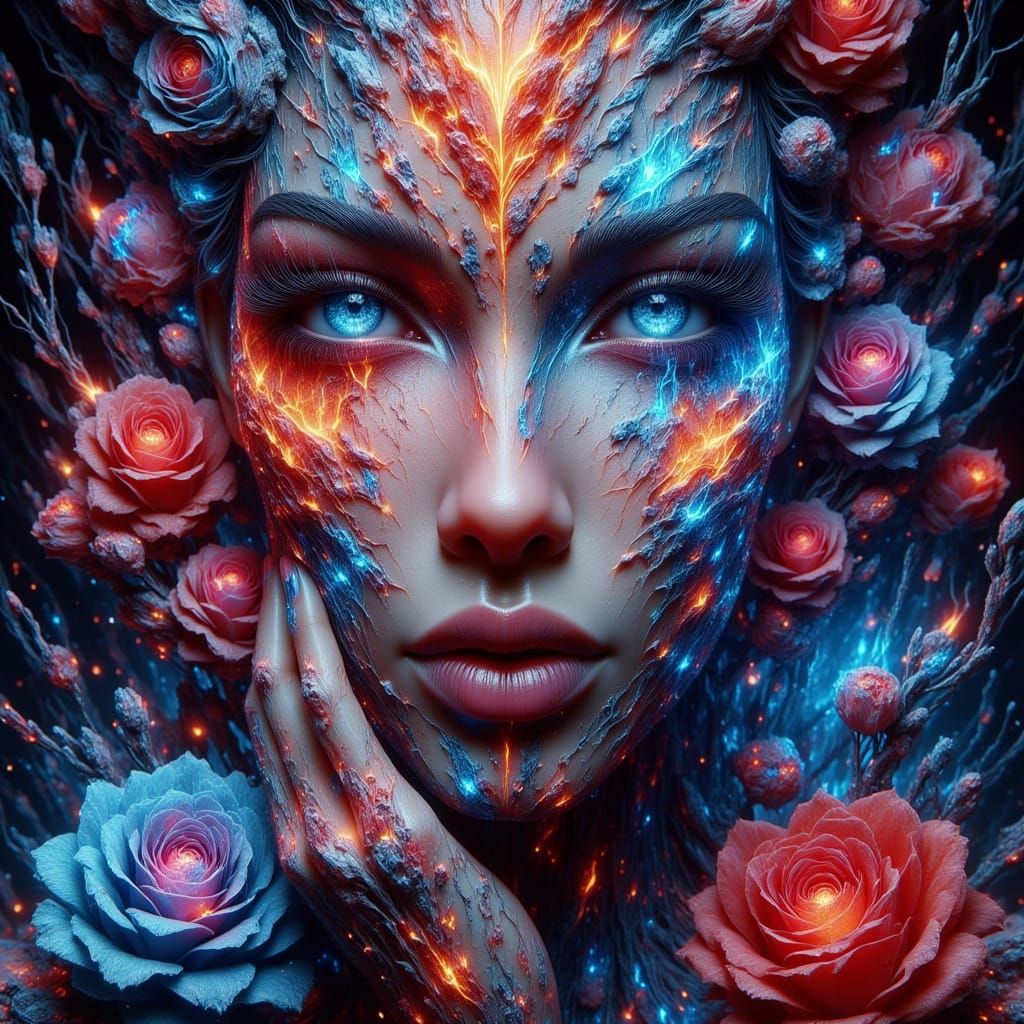 Psychedelic Multicolored Roses Garden in an Omnious Style