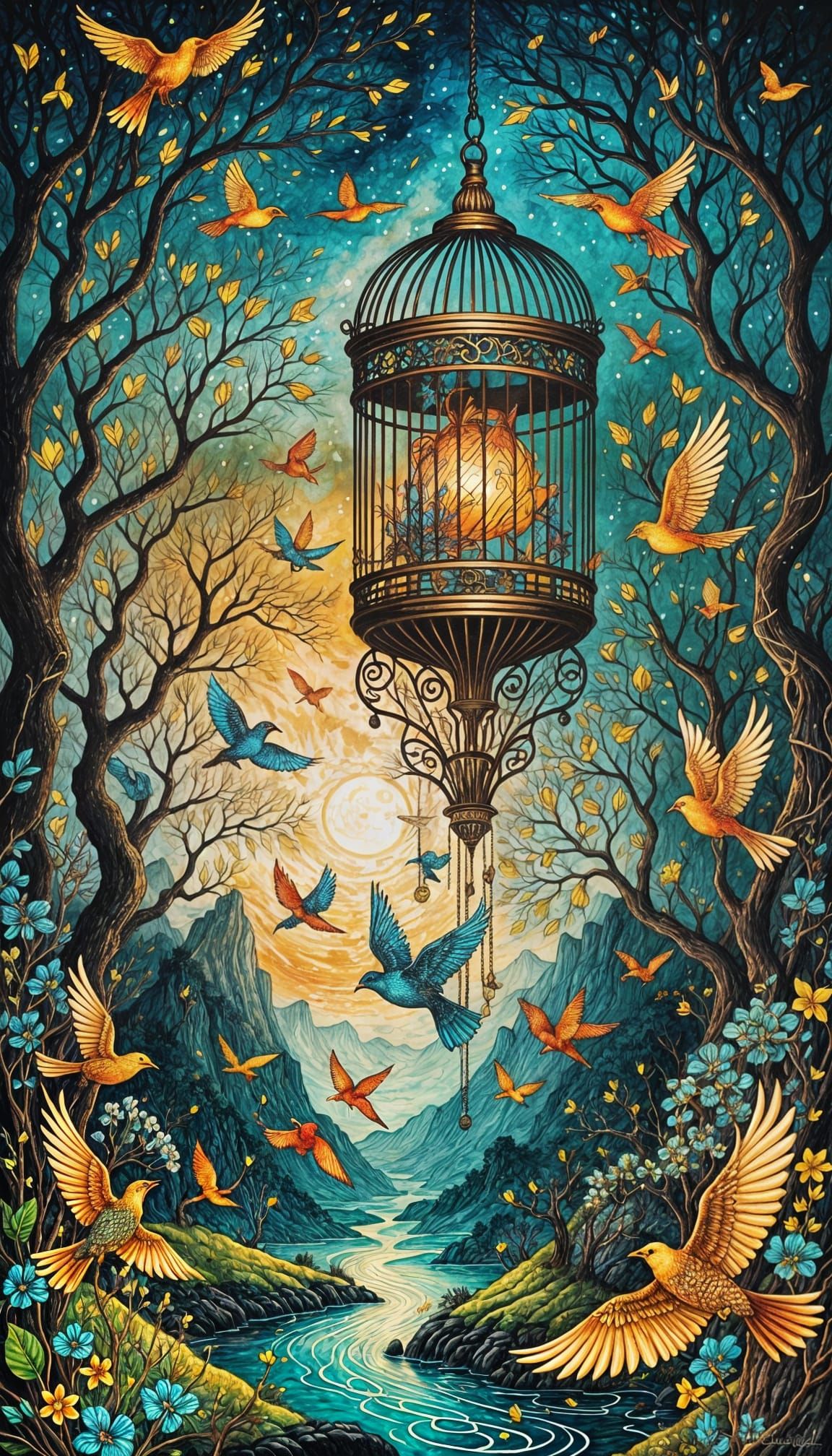 Intricately detailed alcohol ink illustration, Zentangle, fa...