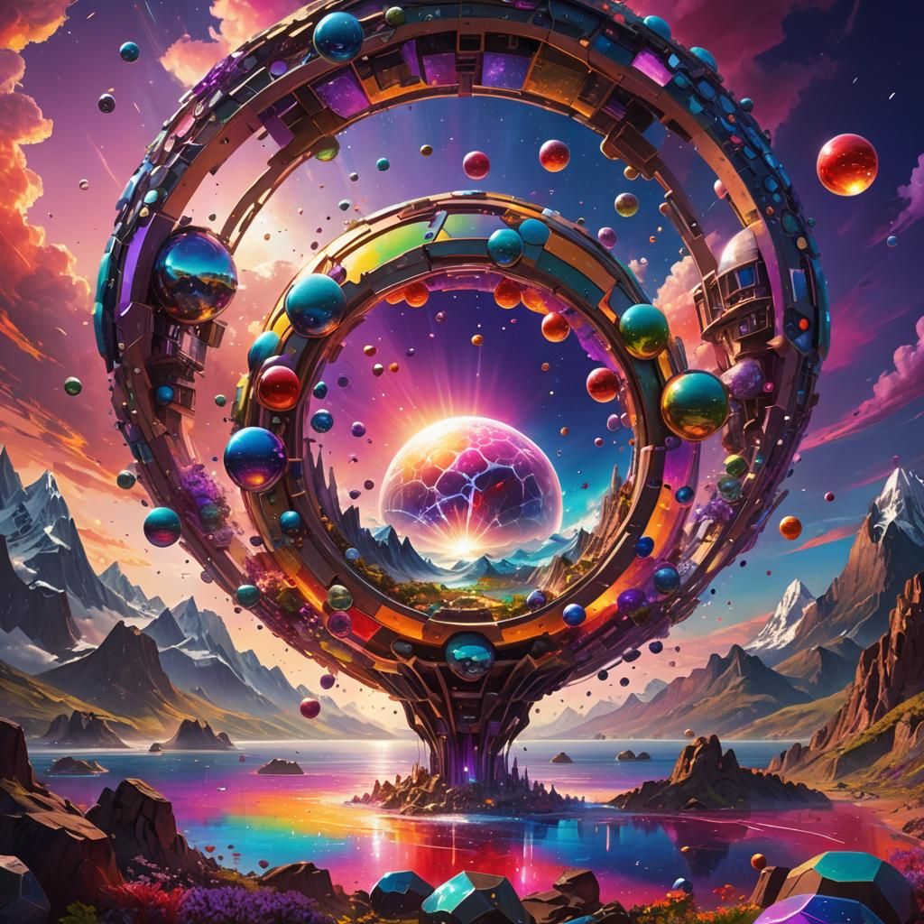 Futuristic Cityscape with Radiant Sphere in Digital Art