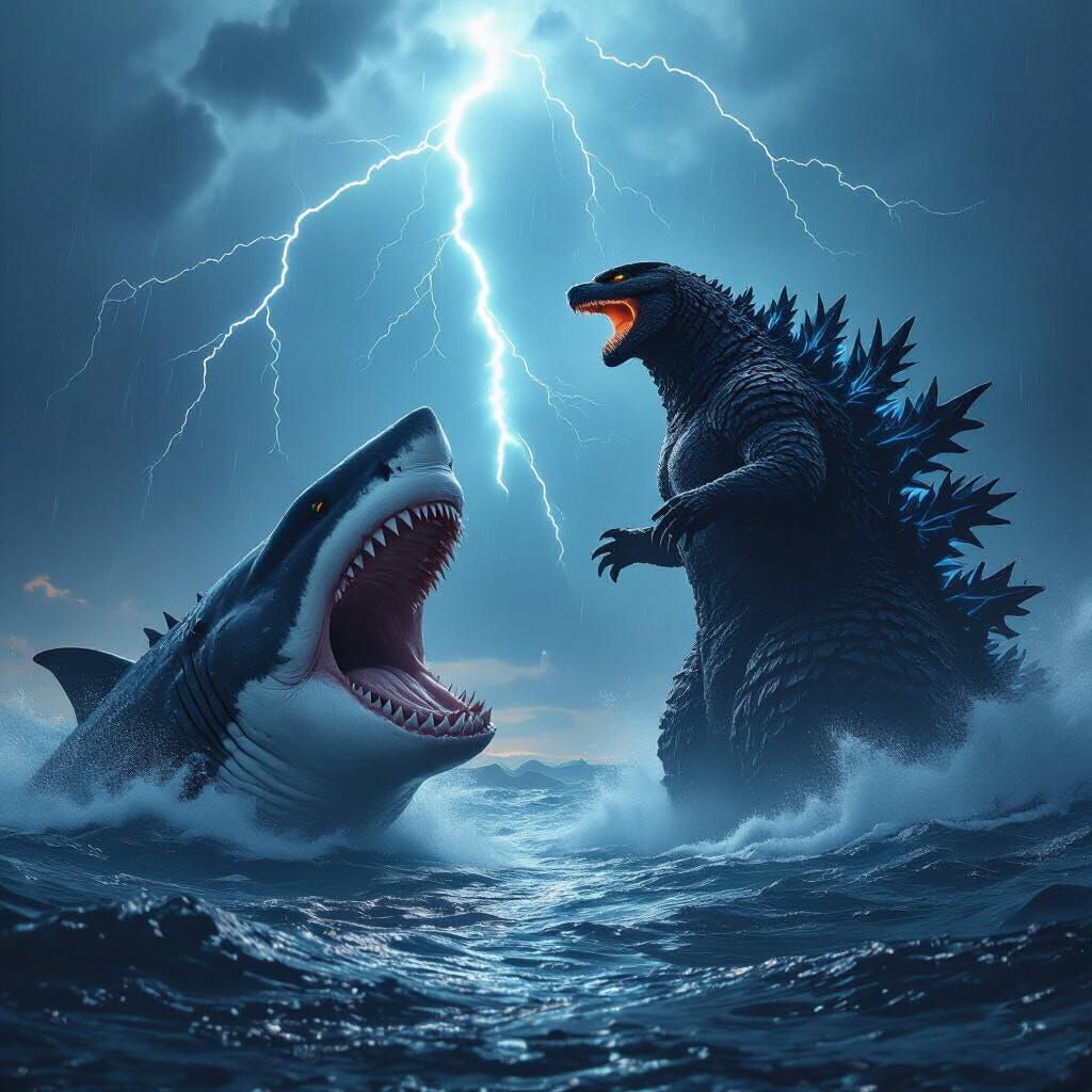 Megalodon Meets Godzilla in Stormy Ocean
