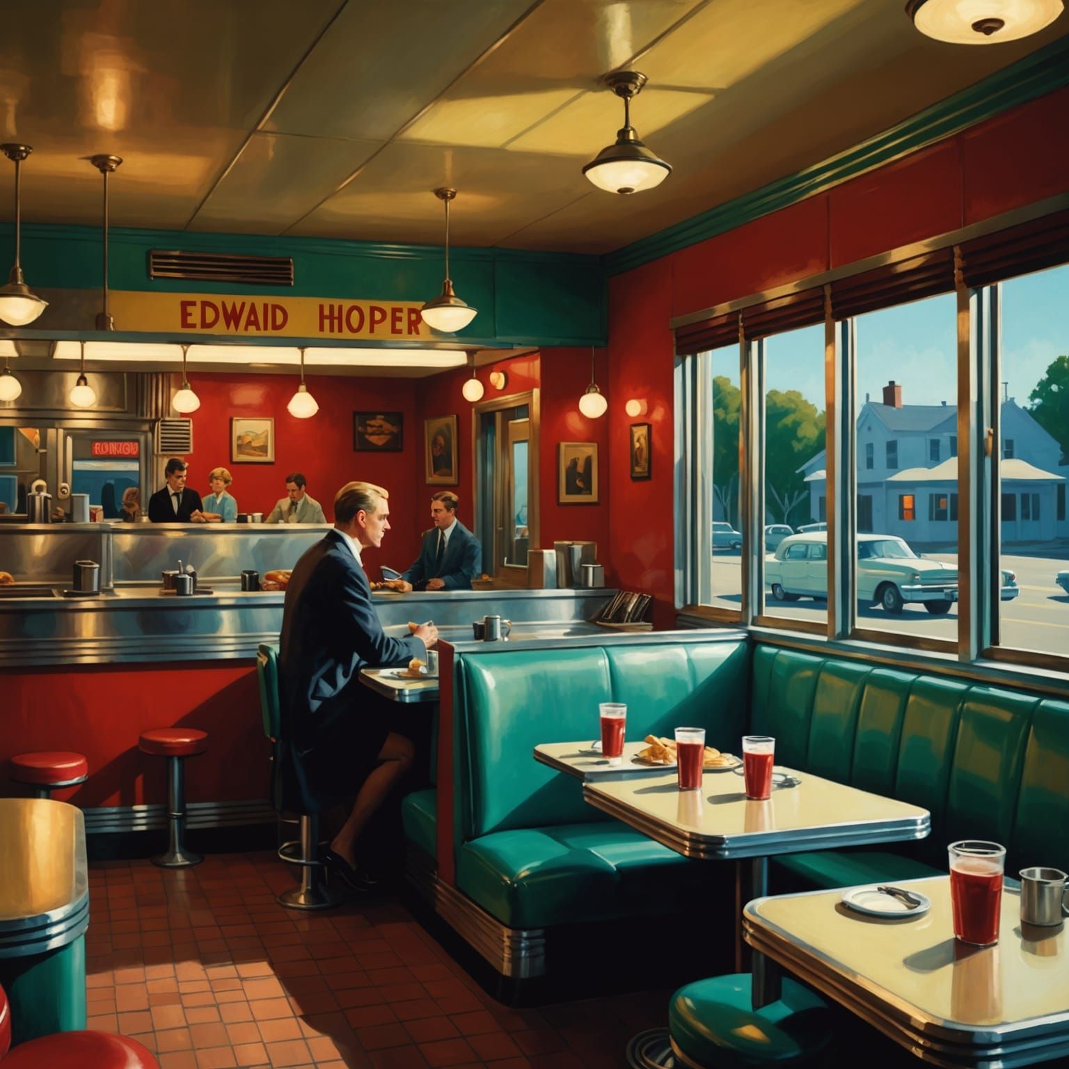 Nostalgic Diner Scene in Classic American Art Style