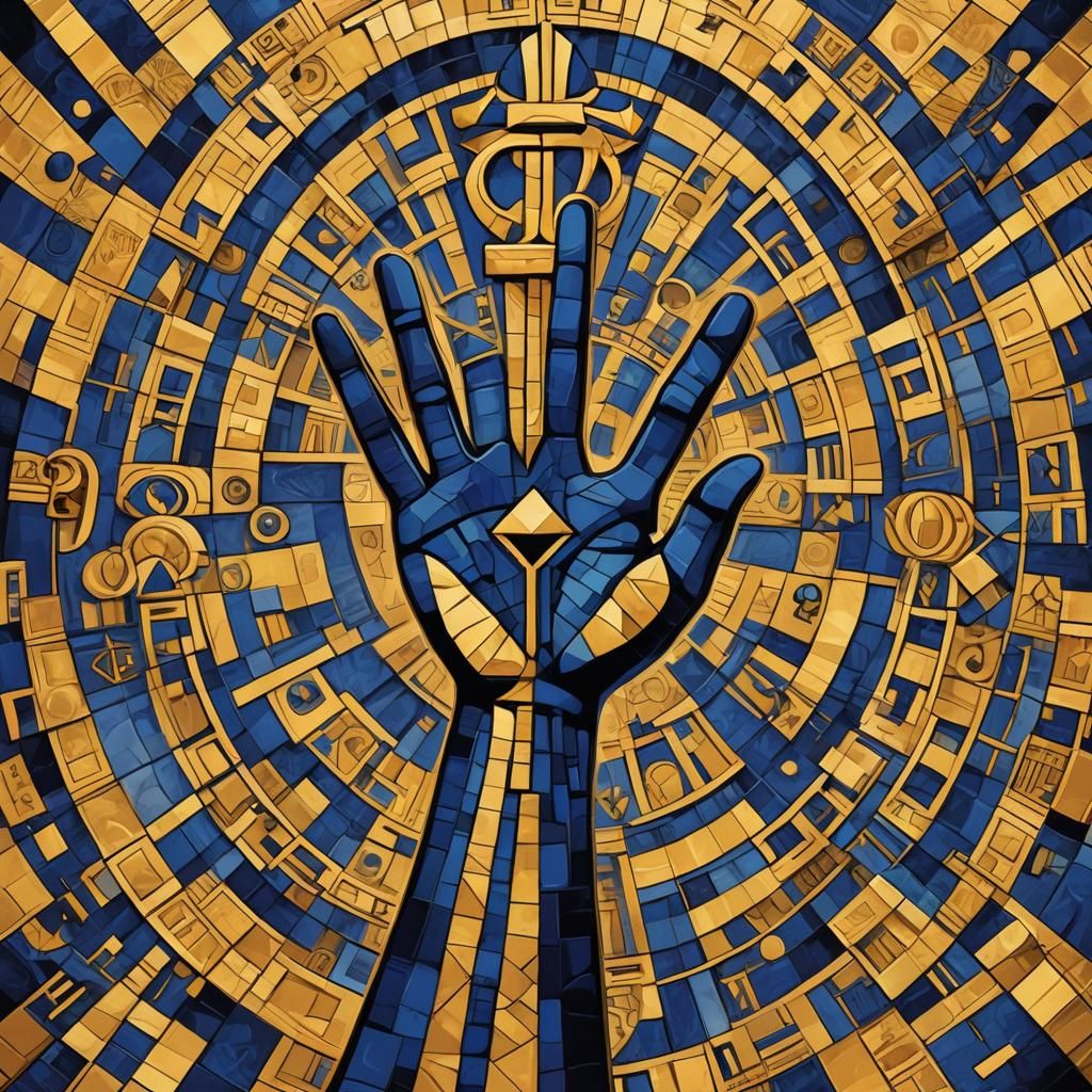 Ra Sailing Through Underworld in Neo-Cubism Style