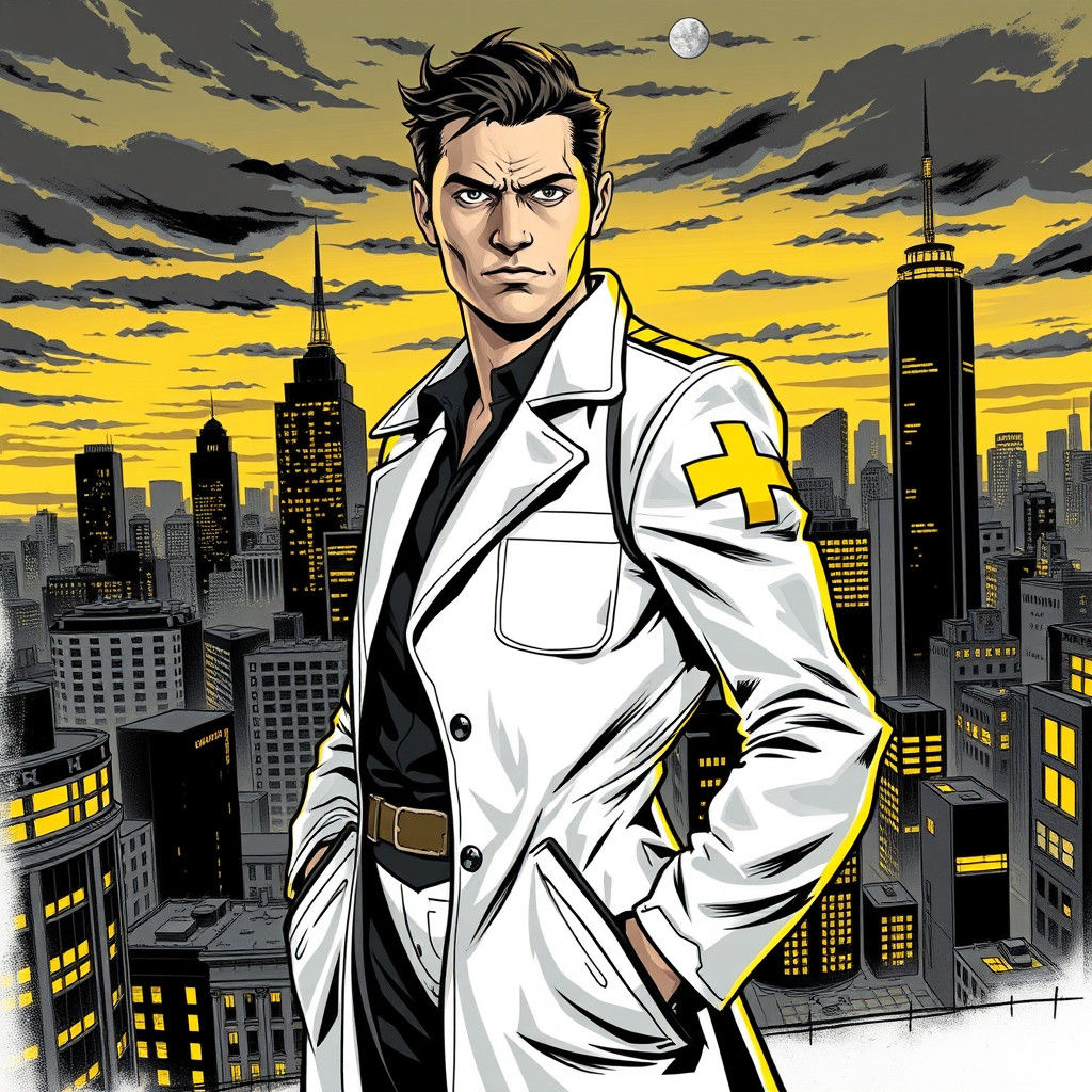 Heroic Medic in Sin City Comic Book Style