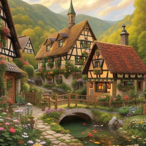Enchanting Art Nouveau Miniature Alpine Village