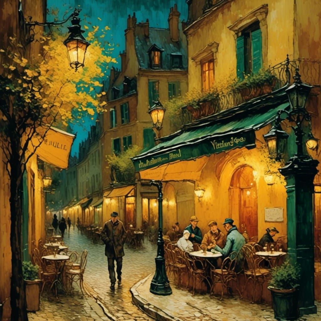 Cozy Cafe Interior in Van Gogh Style